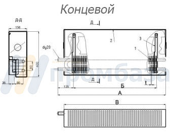 Конвектор средней глубины " Универсал"  КСК 20 С-1000 К(П)  1000Вт У16а концевой