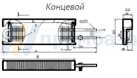 Конвектор малой глубины " Универсал"  Мини КСК 20 М- 400 к(п) 400Вт У-1м концевой с терморегуляторами КТК-П-1 или КТК- П-2.1 на
входе.