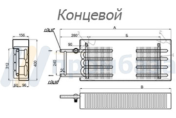 Конвектор средней глубины " Универсал"  КСК 20 Супер С-840 К(П) 840Вт У14ас концевой для однотрубной системы