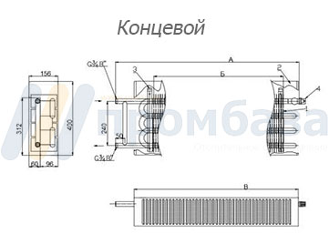 Конвектор средней глубины " Универсал"  КСК 20 Супер С-840 К(П) 840Вт У14ас концевой с терморегулятором