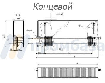 Конвектор средней глубины " Универсал"  КСК 20 СТ-1000 К  1000Вт У16а концевой